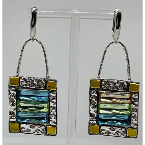 "Beautiful Tribal Crystal" Vintage Green Blue Hook Earrings - Picture 3 of 3